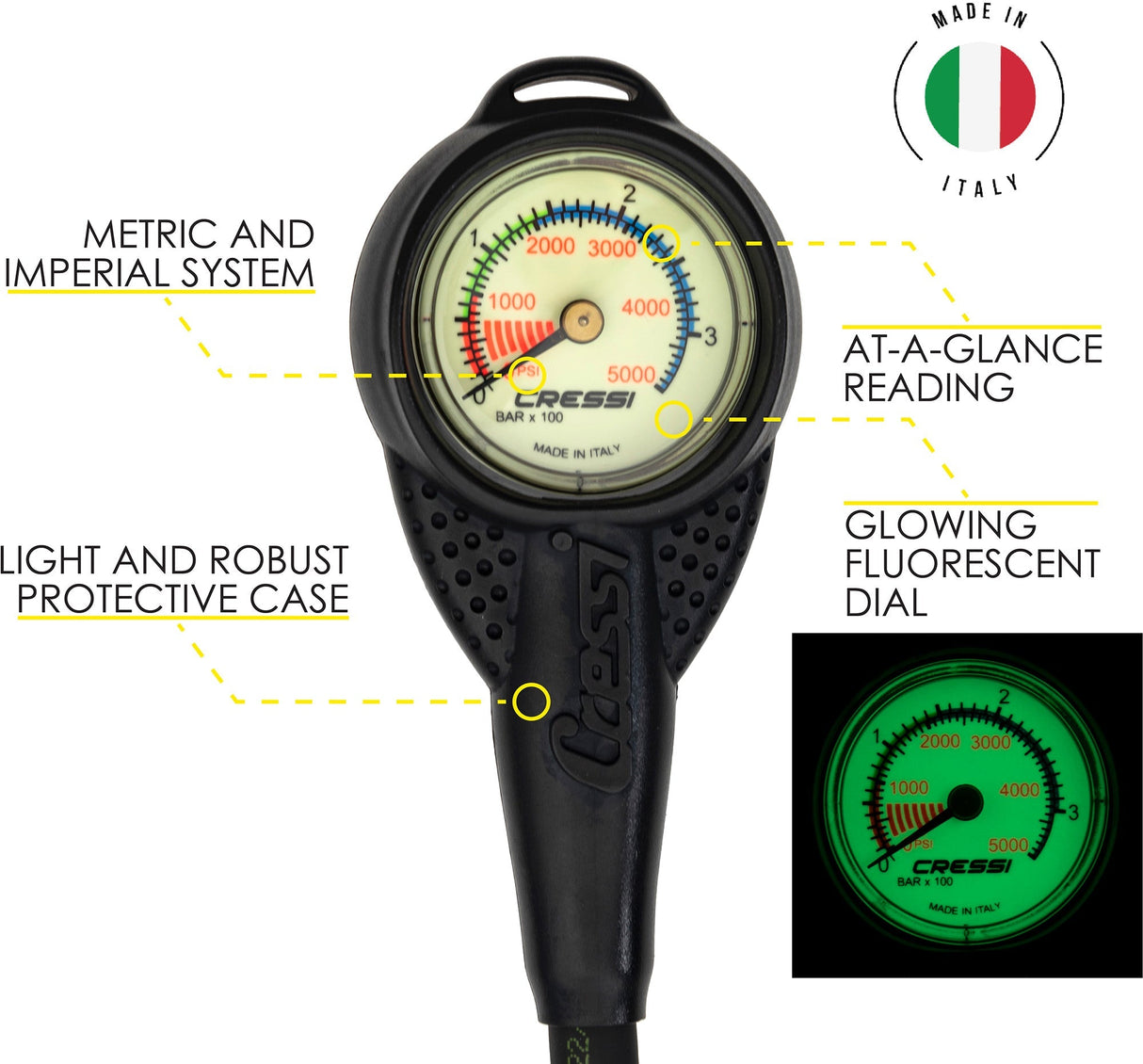 Compact scuba diving air pressure gauge