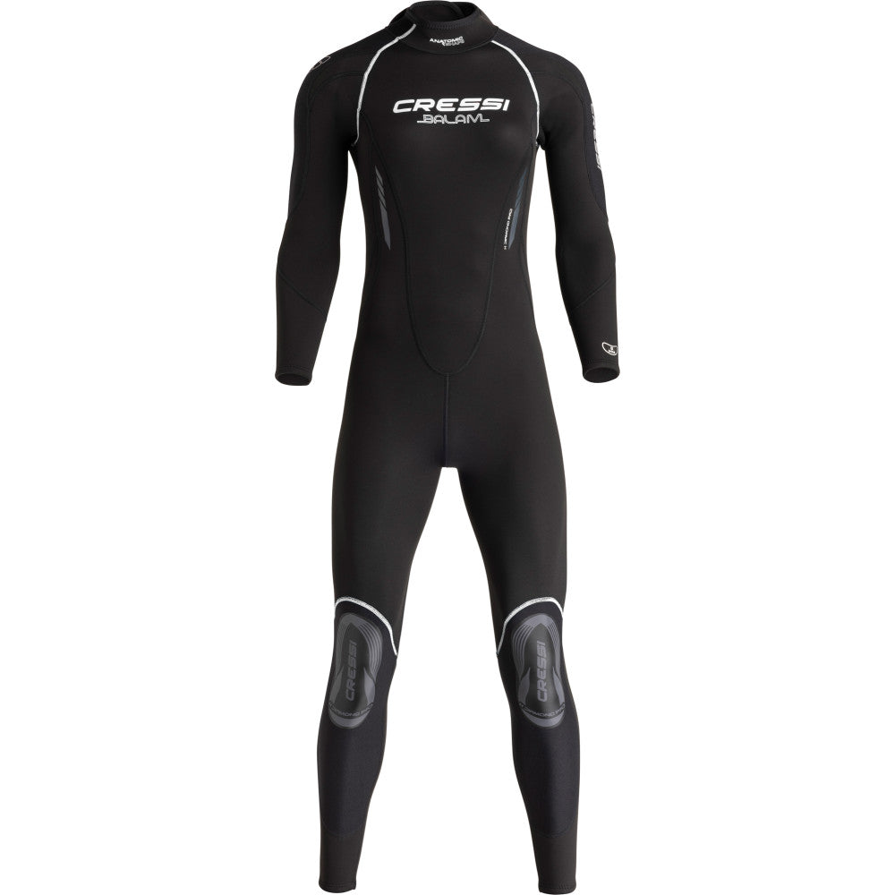 Front view of Cressi Balam 5mm lady wetsuit in black and grey for women divers.