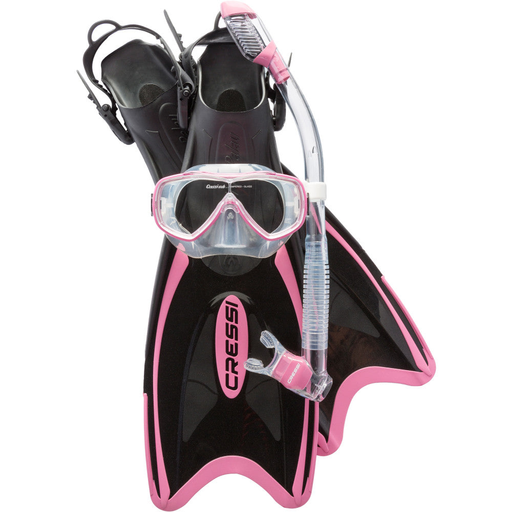 Adjustable Cressi Palau fins with snorkel and mask kit