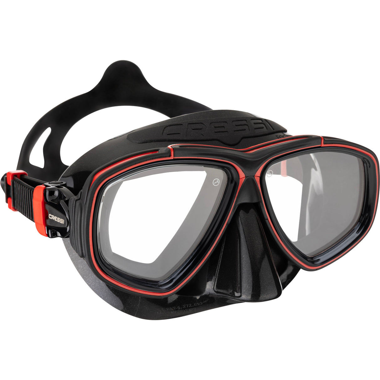 High-visibility Cressi Prisma diving mask with clear silicone and wide-angle lens.