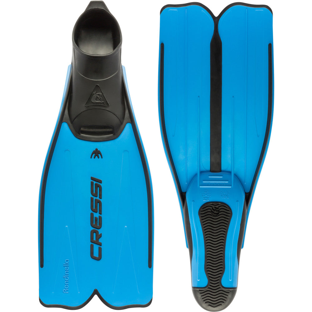 Blue Cressi Rondinella fins for snorkeling and travel