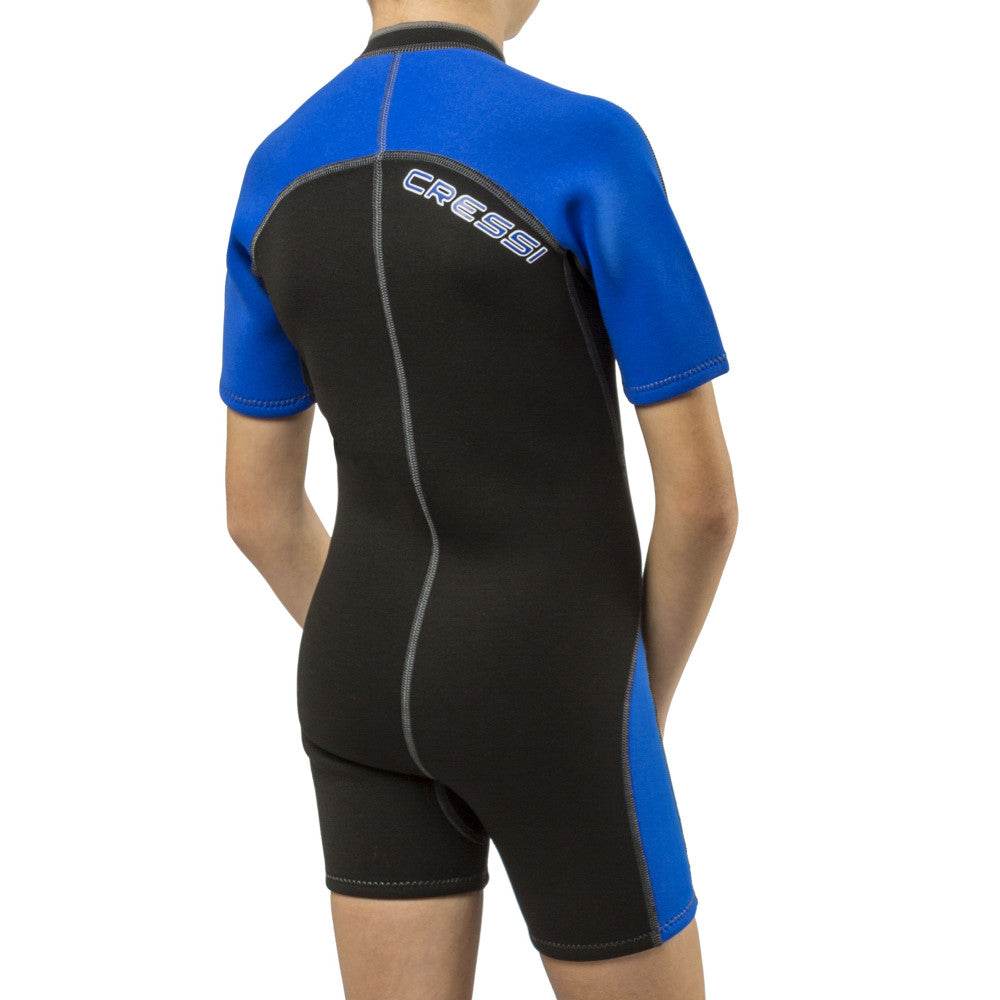 Back zipper detail on the Cressi Lido Jr. 2mm wetsuit for boys