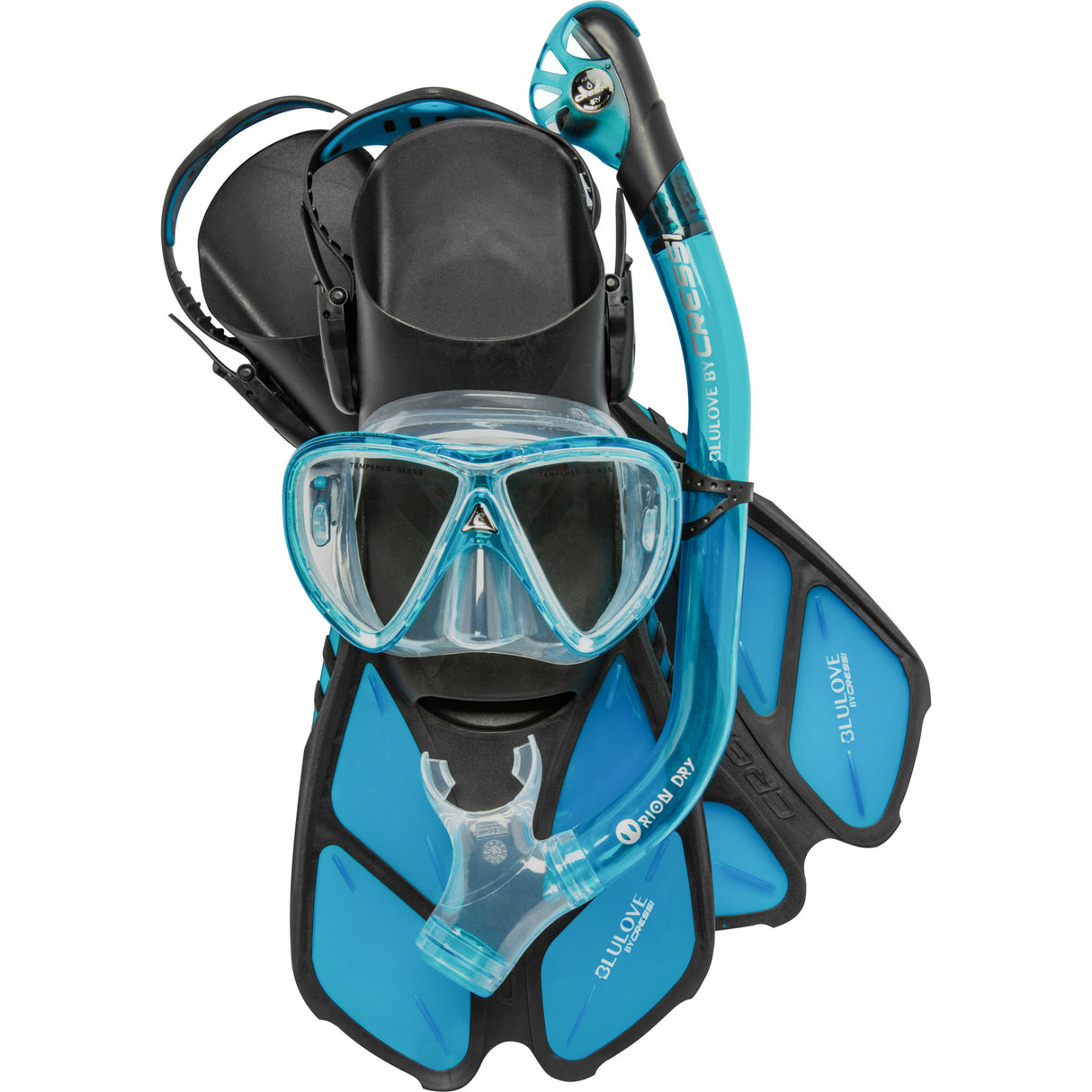 Cressi Bonete Pro Dry snorkeling set with fins, mask, and snorkel