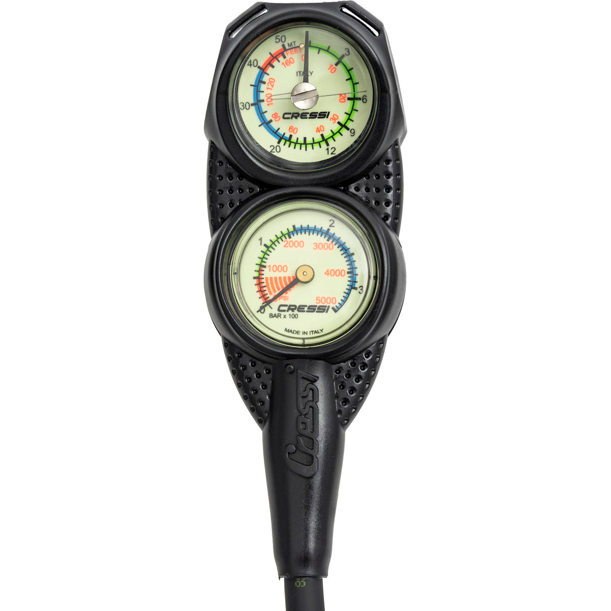 Cressi analog depth gauge with a maximum depth indicator needle