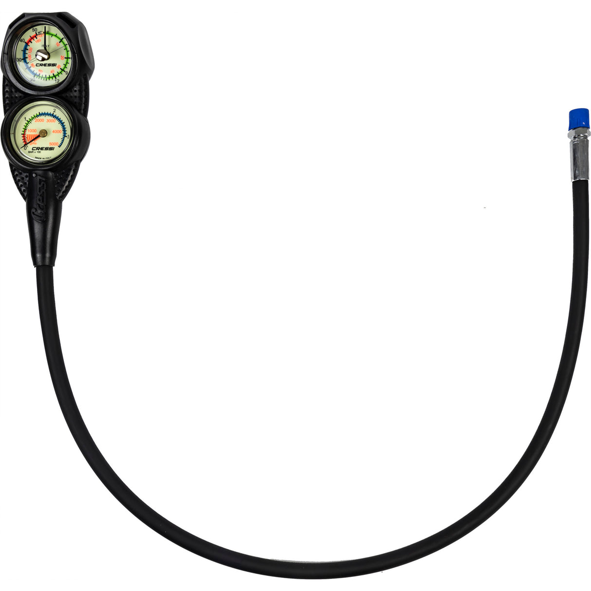 Cressi DP2 console featuring a sturdy rubber boot and HP hose