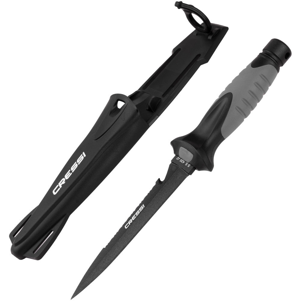 Cressi Finisher dive knife with black coated stiletto blade