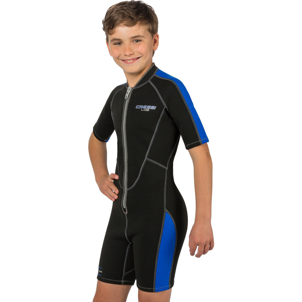 Child outfitted in a Cressi Lido Jr. wetsuit