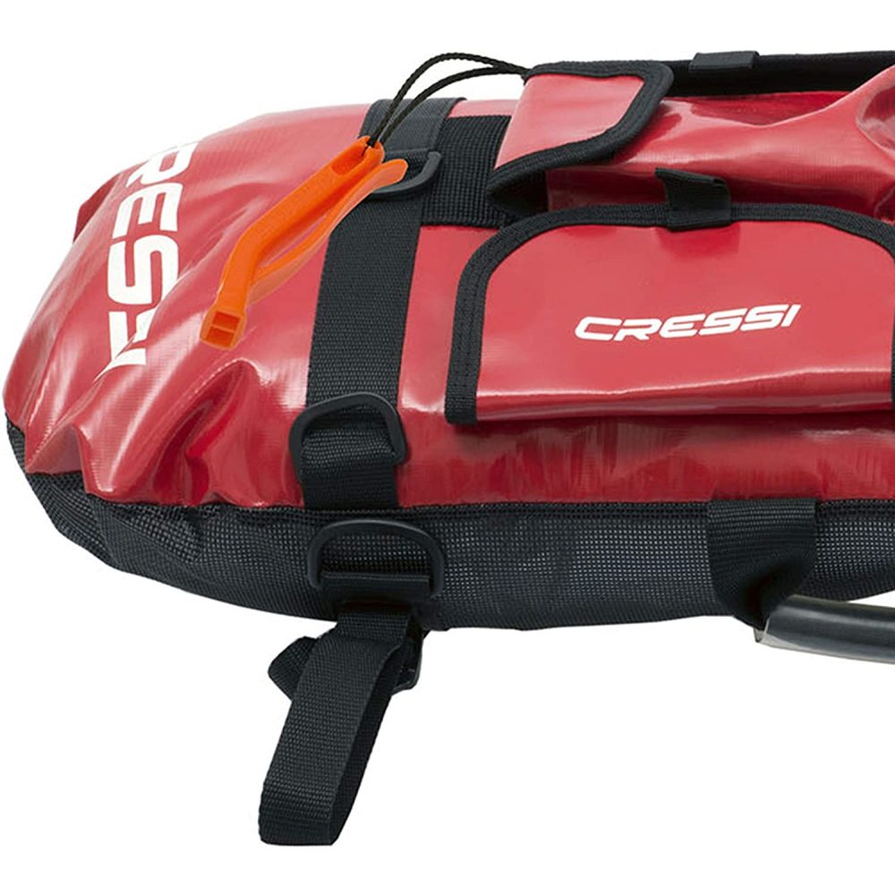 Inflatable red dive buoy with flag