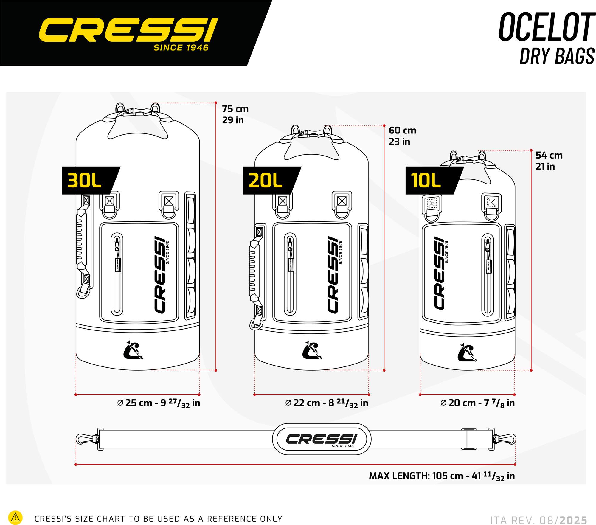 Ocelot Dry BagSizechart