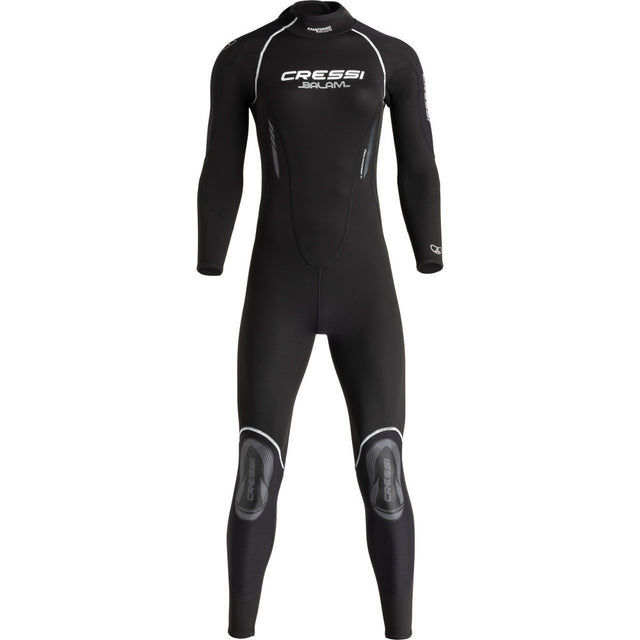 Front view of Cressi Balam 5mm lady wetsuit in black and grey for women divers.