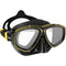 Black and yellow diving mask with 'Cressi' branding on a white background