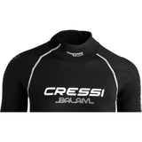 Black wetsuit with Cressi branding on a white background