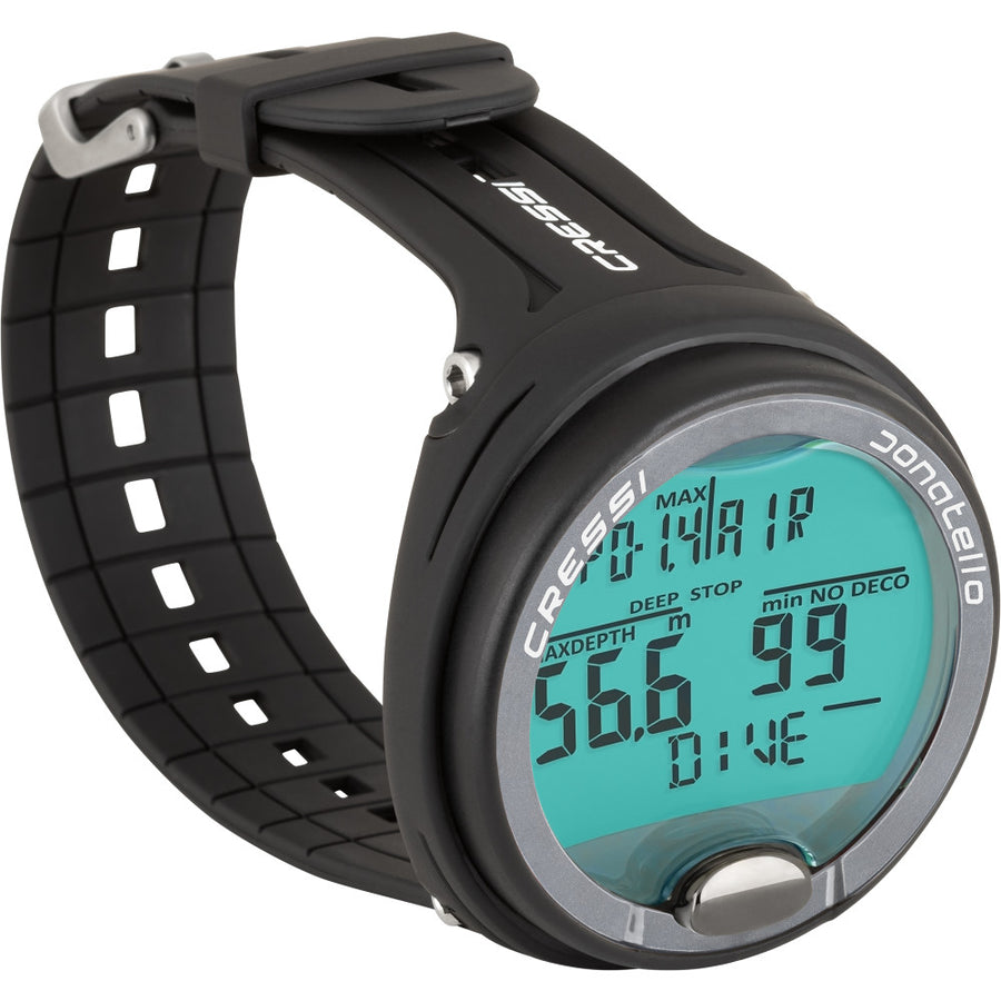 Cressi Donatello high-contrast dive computer display showing large dive information
