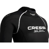 Black wetsuit with Cressi branding on a white background
