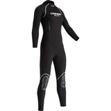 Black wetsuit with Cressi branding on a white background