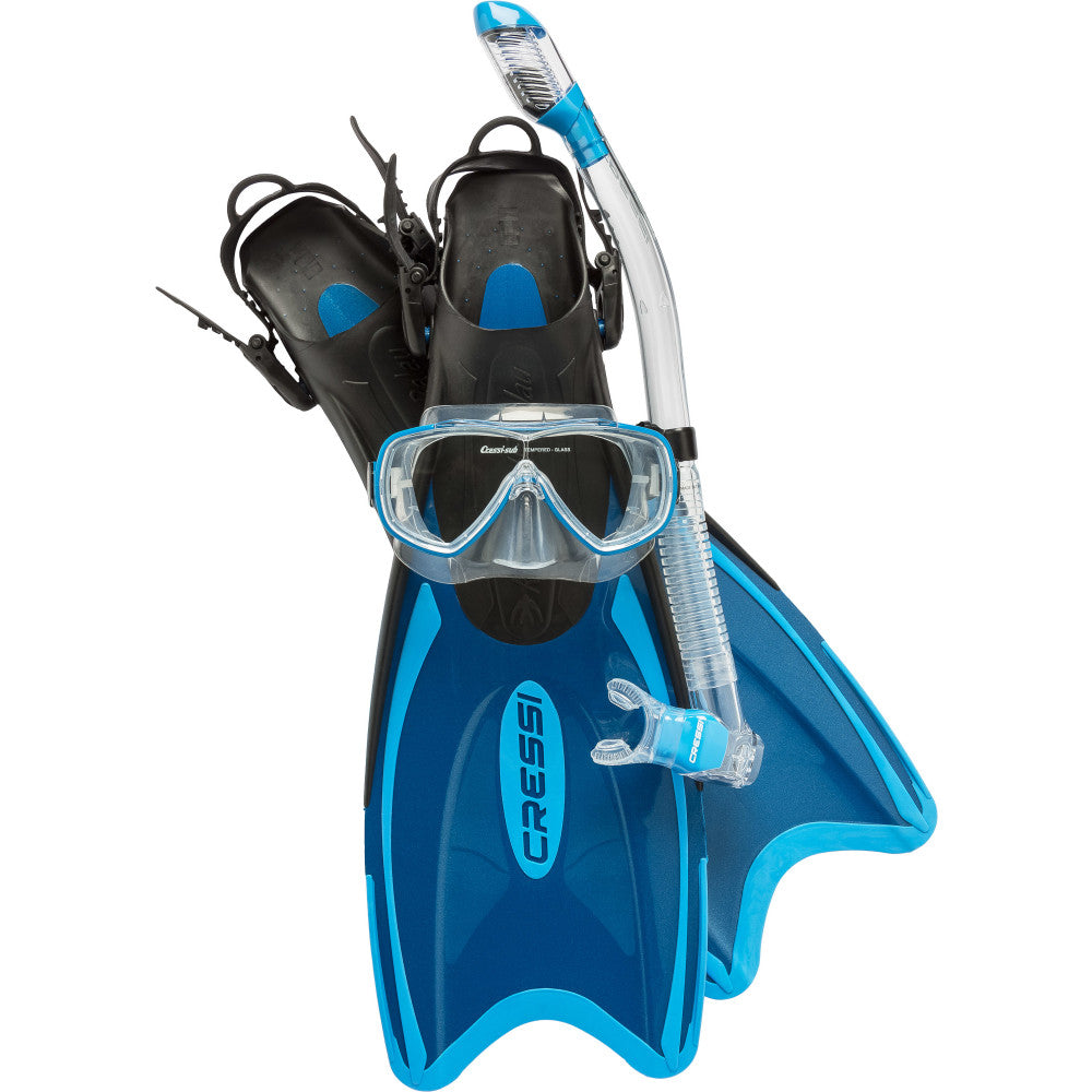Cressi Palau snorkel set with mask, dry-top snorkel and travel fins